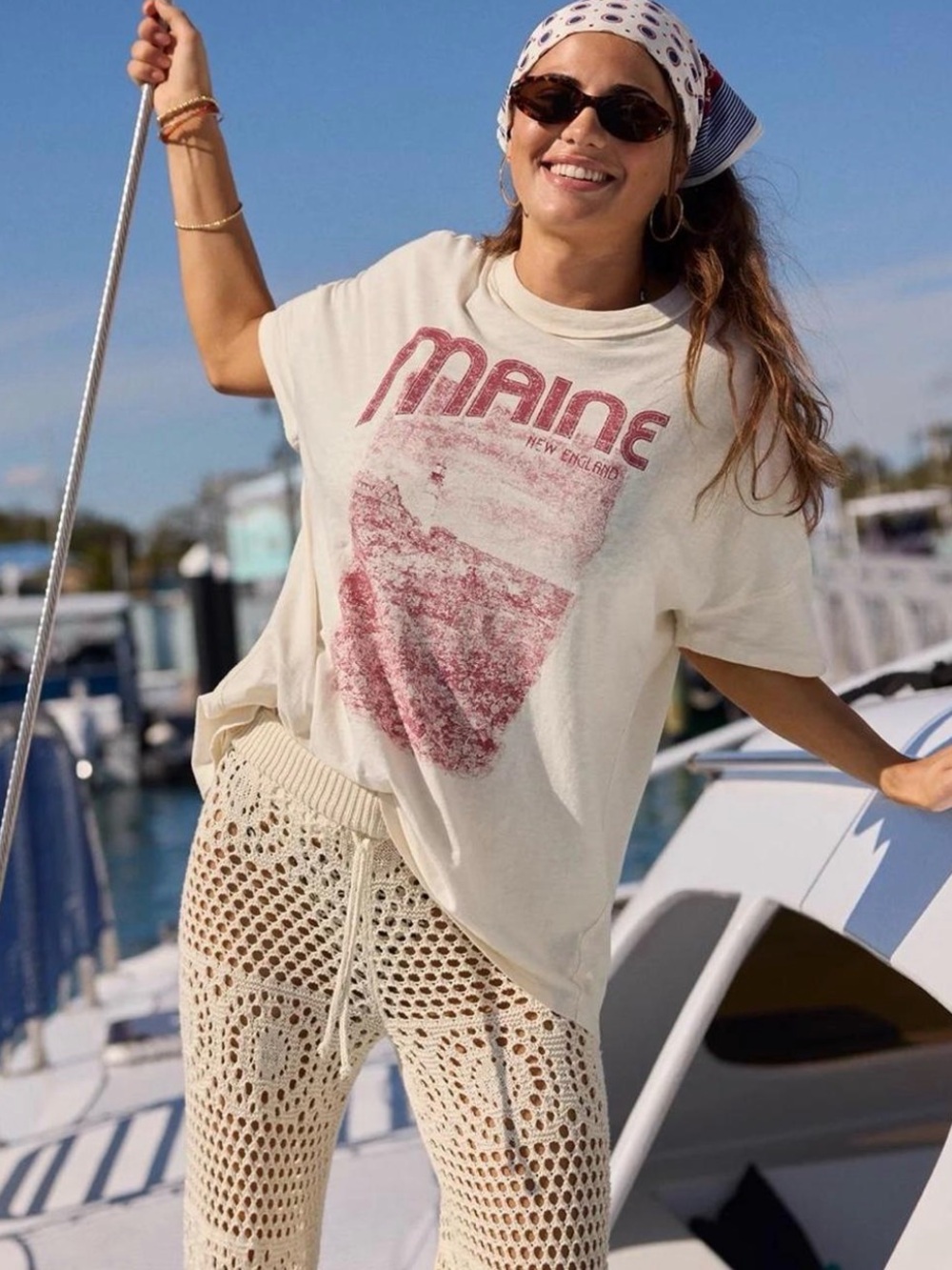 Aerie Maine Graphic Oversized Tee in Beige